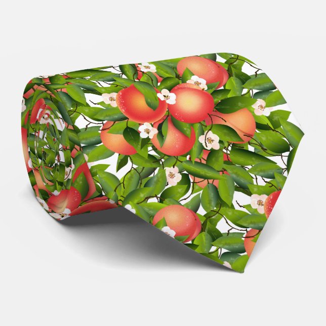 Peaches Fruit Botanical Floral Tie (Rolled)