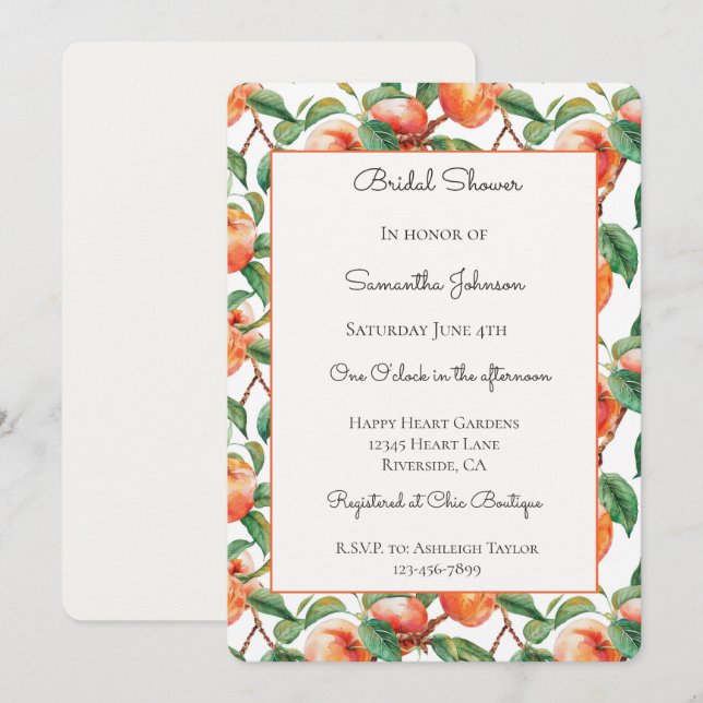 Peaches Fruit Bridal Shower   Invitation (Front/Back)