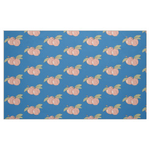 Peaches Fruit Pattern Blue Fabric