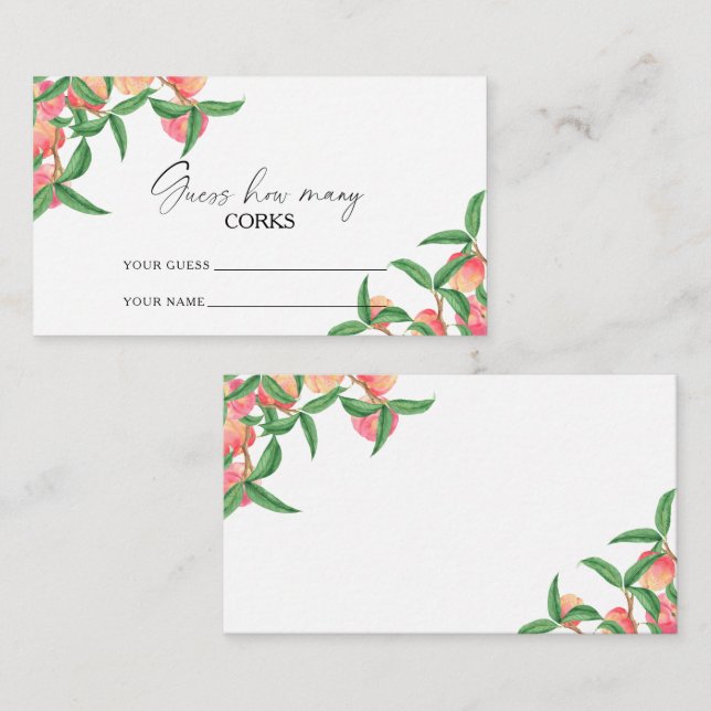 Peaches - guess how many corks bridal game enclosure card (Front/Back)