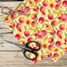 peaches on a yellow gingham background