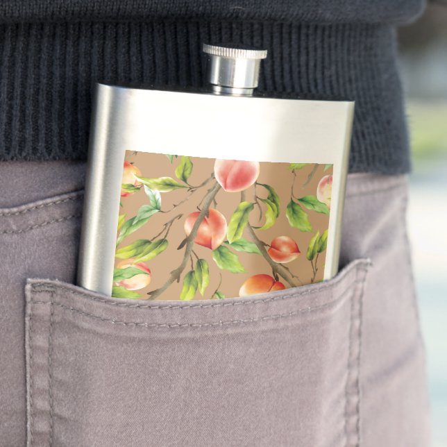 Peaches on the tree hip flask (In Situ)