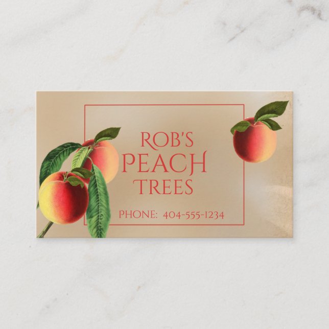 Peaches on Vintage Kraft Background Business Card (Front)