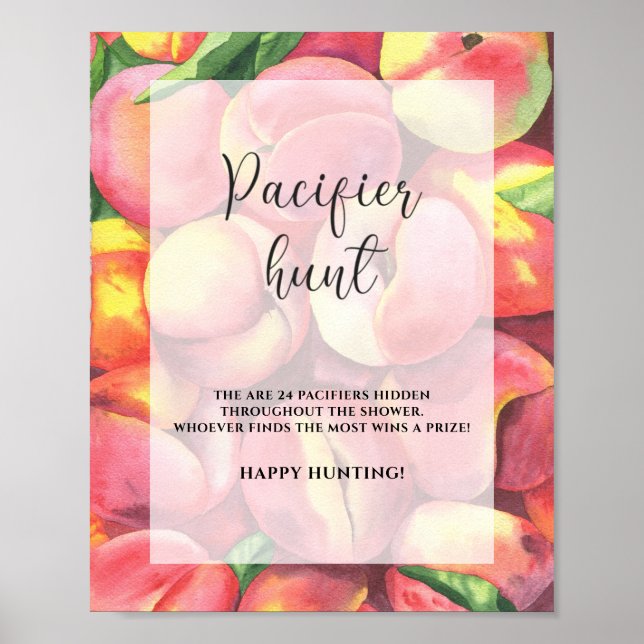 Peaches - pacifier hunt baby shower game poster (Front)
