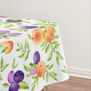 Peaches Plums Purple Cute Fruit Botanical Colourfu Tablecloth
