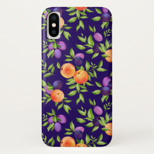 Peaches Plums Purple Cute Fruit Botanical Pattern iPhone X Case