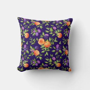 Peaches Plums Purple Cute Fruit Botanical Pattern Cushion