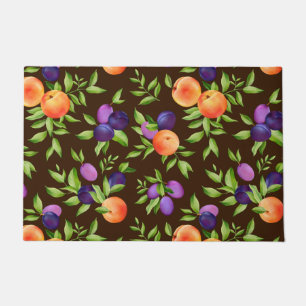 Peaches Plums Purple Cute Fruit Botanical Pattern Doormat