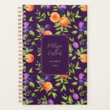 Peaches Plums Purple Cute Fruit Botanical Pattern