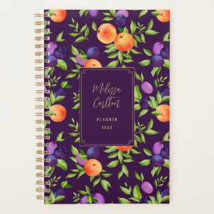Peaches Plums Purple Cute Fruit Botanical Pattern Planner