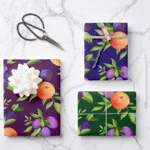 Peaches Plums Purple Cute Fruit Botanical Pattern