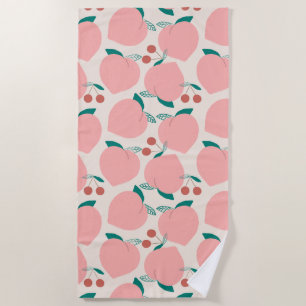 Peaches & Red Cherries Fun Fruit Pattern Beach Towel