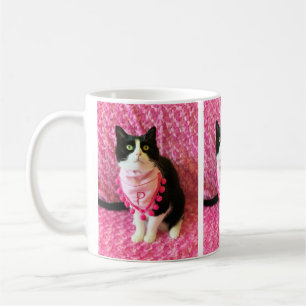 Peaches the Tuxedo Cat Pink Mug