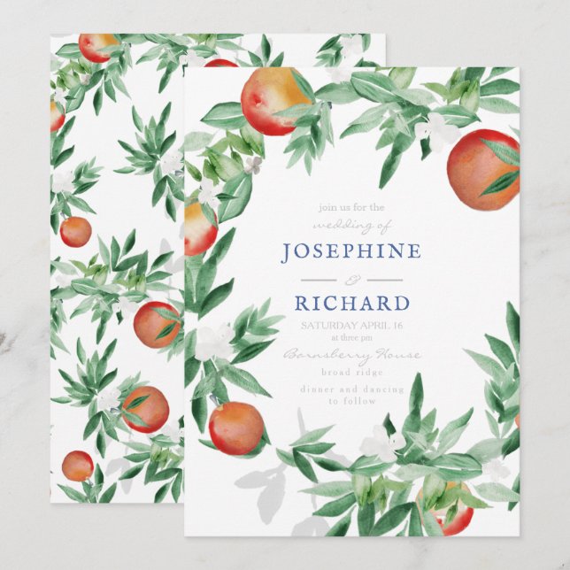 Peaches, watercolour design, for wedding invite (Front/Back)