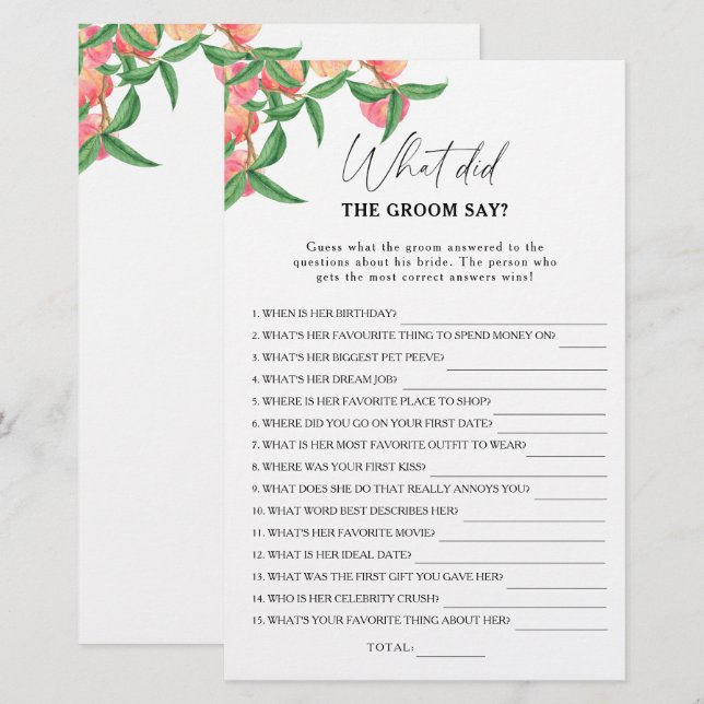 Peaches - What did the groom say bridal game (Front/Back)