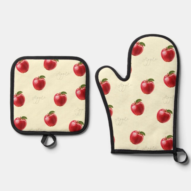 Peachify Apples Oven Mitt & Pot Holder Set (Front)
