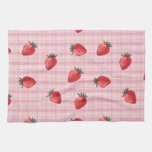 Peachify Strawberry Gingham Tea Towel