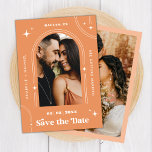 Peachy Apricot Boho Arch Retro Script 2 Photo 70s Save The Date<br><div class="desc">Surprise your loved ones with this modern,  stylish Save the Date card,  featuring peachy background,  arch,  retro script,  2 photos and custom text of your choice. Easily add your own details by clicking on the "personalise" option.</div>