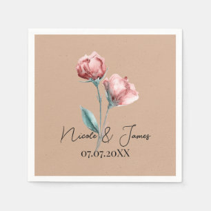 Peachy Beige Watercolor Floral Wedding Napkin