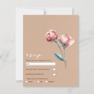 Peachy Beige Watercolor Floral Wedding RSVP Invitation