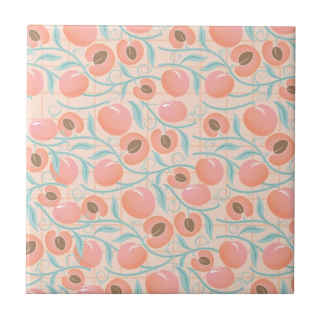 Peachy Blooms Boho Pattern Peach  Tile (Front)