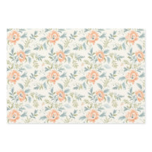 Peachy Blossoms Floral Gingham Wrapping Paper