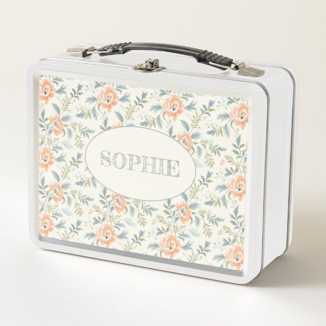 Peachy Blossoms Flowers Personalised Lunch Box (Front)