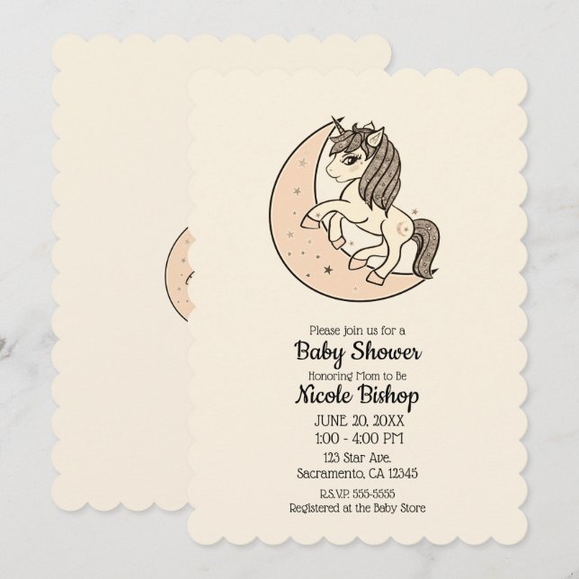 Peachy Blush Pink Celestial Moon Baby Shower Invitation (Front/Back)