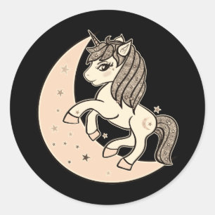 Peachy Blush Pink Celestial Moon & Stars Unicorn Classic Round Sticker
