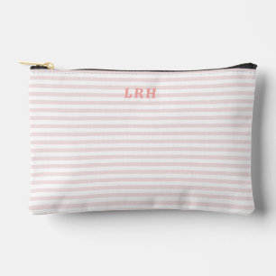 Peachy Blush Stripe Vintage Tiny Initials Monogram Accessory Pouch