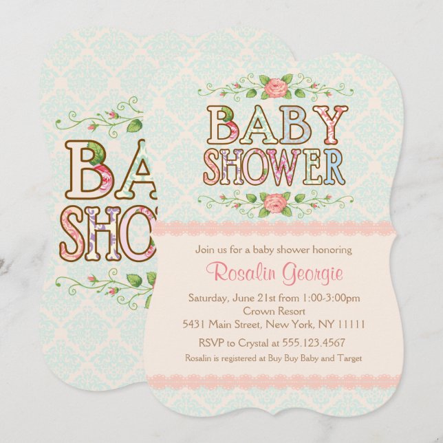 Peachy Chic, Country Baby Shower Invitation (Front/Back)