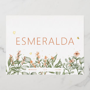 Peachy floral birth announcement Foil Postcard