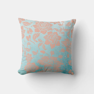 Peachy Floral Lace & Teal Cushion