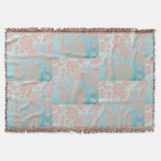 Peachy Floral Lace & Teal Throw Blanket