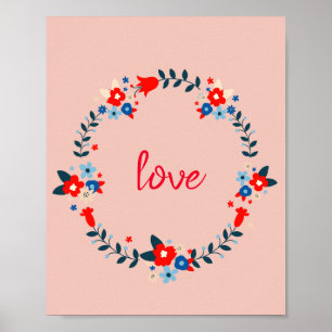 Peachy Floral Love Wreath Poster