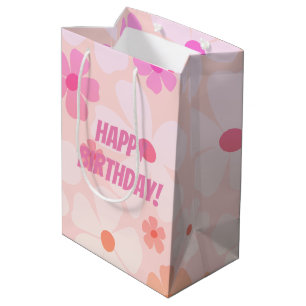 Peachy Flower Power Happy Birthday Medium Gift Bag