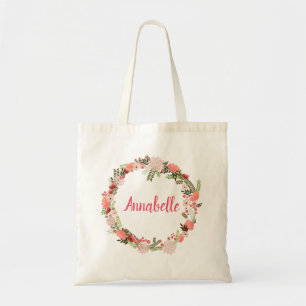 Peachy Flowered Summer Wedding Wreath Tote Bag