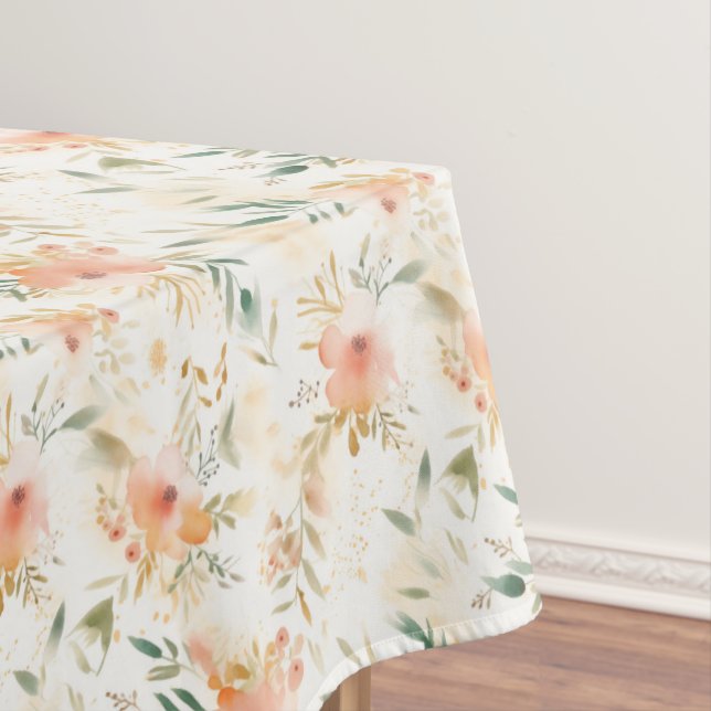 Peachy Gold Floral Abstract Tablecloth (In Situ)