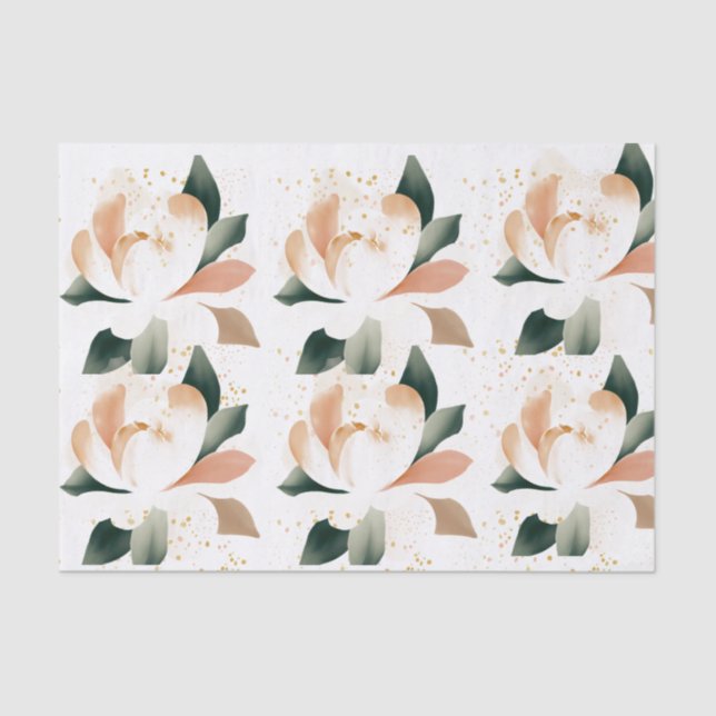 Peachy Gold Peonies Speckled Tissue Paper (Front)
