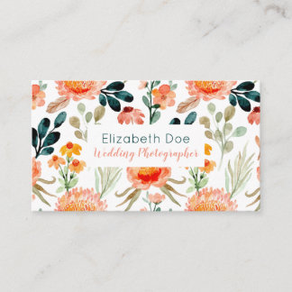 Peachy & Green Floral Business Card