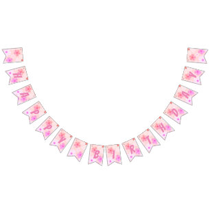 Peachy Happy Birthday Bubble Gum Pink Peach Flower Bunting
