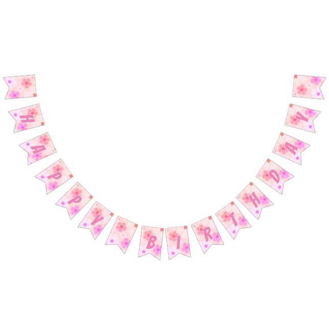 Peachy Happy Birthday Bubble Gum Pink Peach Flower Bunting (All)