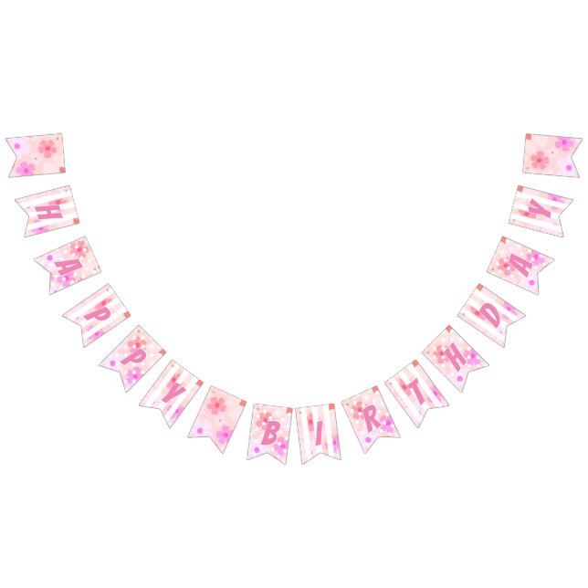 Peachy Happy Birthday Bubble Gum Pink Peach Flower Bunting (All)