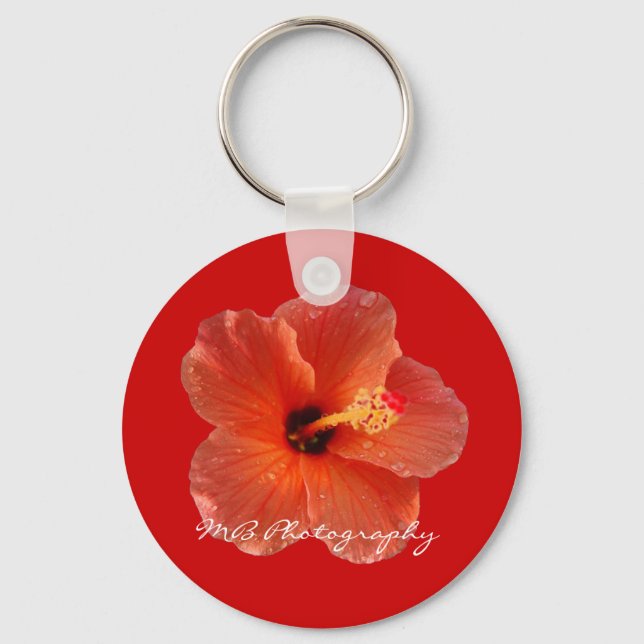 Peachy Hibiscus Keychain (Front)