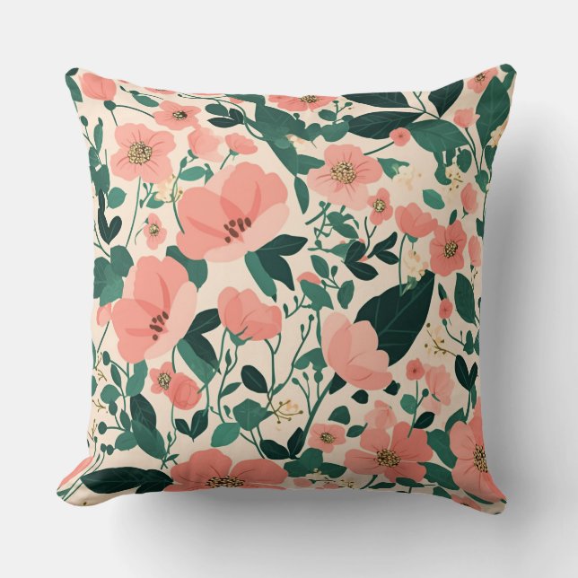 Peachy-Keen Flower Pattern Cushion (Front)