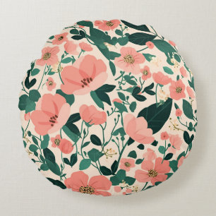 Peachy-Keen Flower Pattern Round Cushion