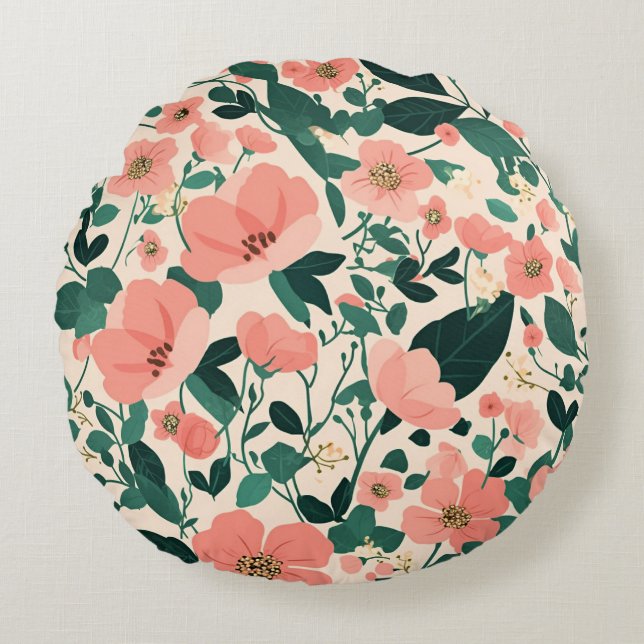 Peachy-Keen Flower Pattern Round Cushion (Front)