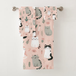 Peachy Keen Kitties Bath Towel Set