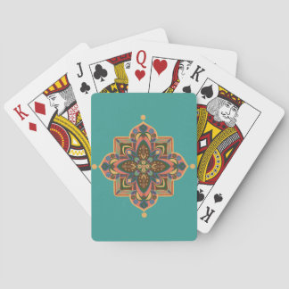 Peachy Mandala with Green Backgroumd Playing Cards