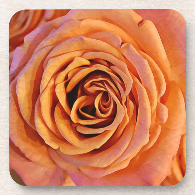 Peachy Orange Rose Art Coaster Set (Front)